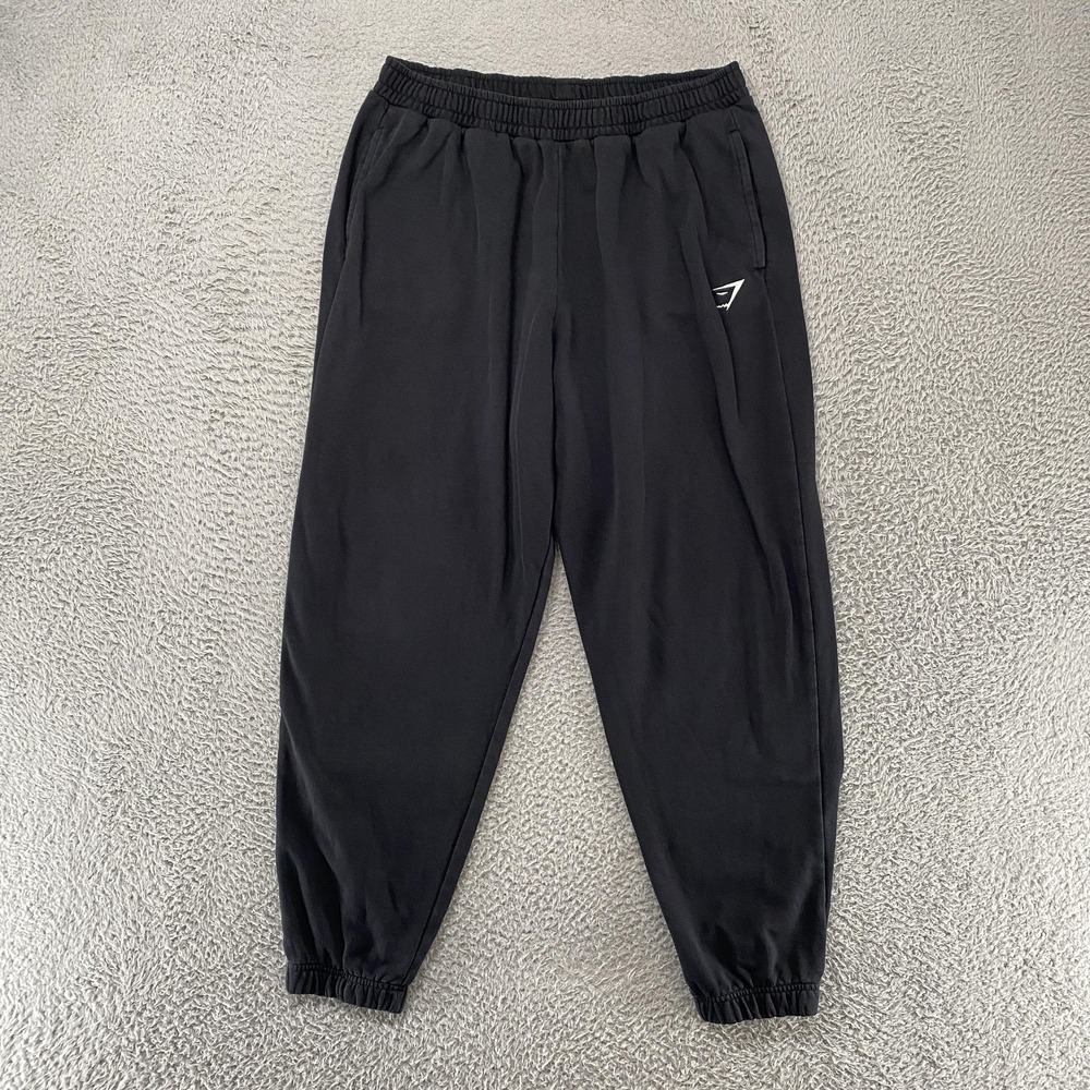 Gymshark Joggers Mens Large Black Fleece Sweatpants Athletic Gym Workout Cuffed